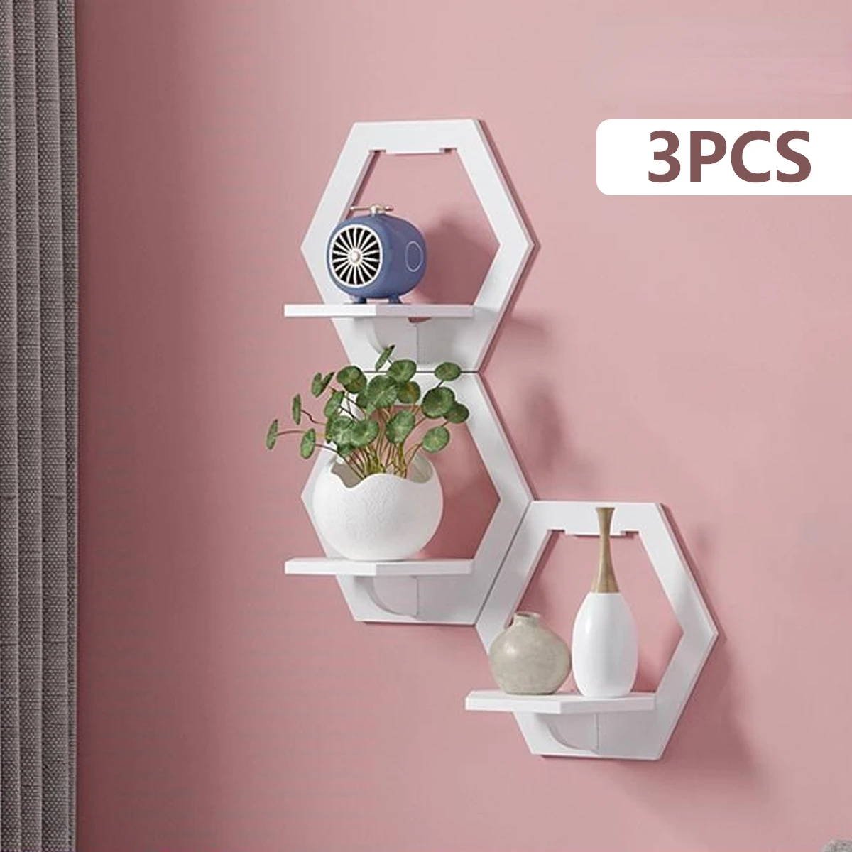 Terracotta Pot - Étagère murale hexagonale sans poinçon, 3
